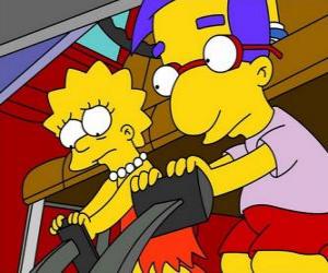 Puzzle Lisa μαζί καλύτερος φίλος του Brat, Milhouse παίζοντας με το πεντάλ του αυτοκινήτου